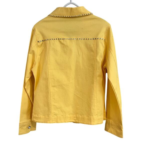 Yellow Rhinestone Studded Western Denim Jacket Snap Buttons Cowboy Rodeo - Picture 2 of 11